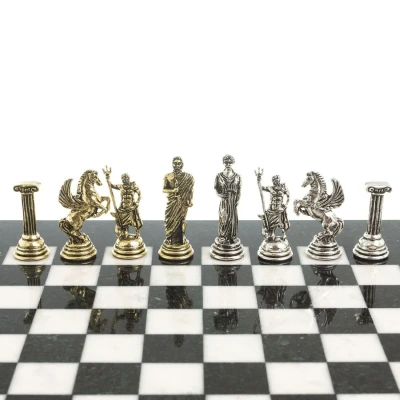 Шахматы подарочные Подвиги Геракла мрамор/змеевик 28 см