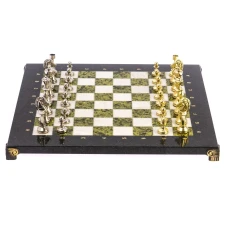 Шахматы подарочные каменные с металлическими фигурами Стаунтон 36 см змеевик