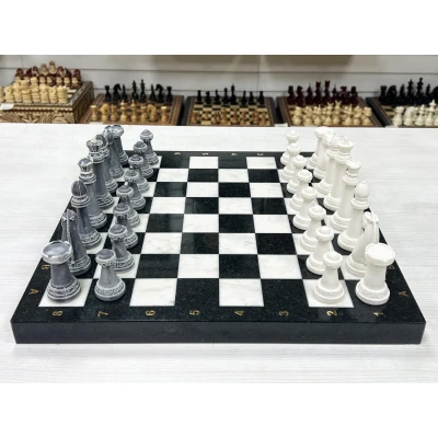Шахматы каменные Стаунтон мрамор/змеевик фигуры литьевой мрамор 40 см