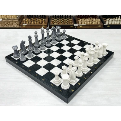 Шахматы каменные Стаунтон мрамор/змеевик фигуры литьевой мрамор 40 см