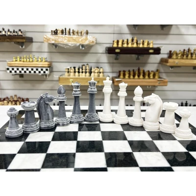 Шахматы каменные Стаунтон мрамор/змеевик фигуры литьевой мрамор 40 см