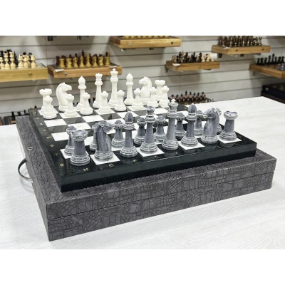 Шахматы каменные Стаунтон мрамор/змеевик фигуры литьевой мрамор 40 см