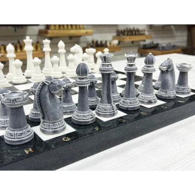 Шахматы каменные Стаунтон мрамор/змеевик фигуры литьевой мрамор 40 см