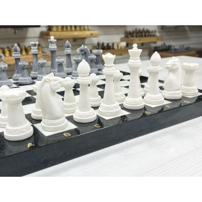 Шахматы каменные Стаунтон мрамор/змеевик фигуры литьевой мрамор 40 см