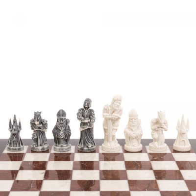 Шахматы подарочные Средневековье 40 см из лемезита и мрамора