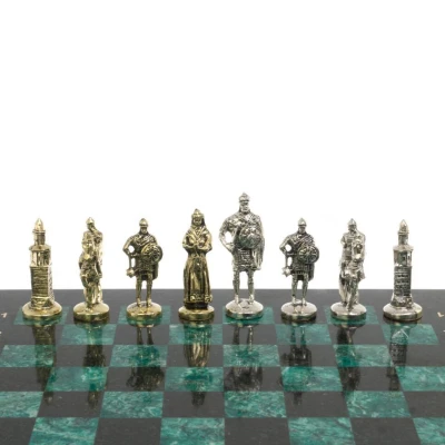 Шахматы из камня с металлическими фигурами "Русь" доска 40х40 см шабровский змеевик