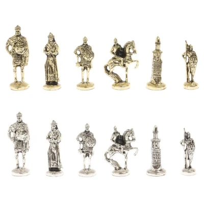 Шахматы из камня с металлическими фигурами "Русь" доска 40х40 см шабровский змеевик