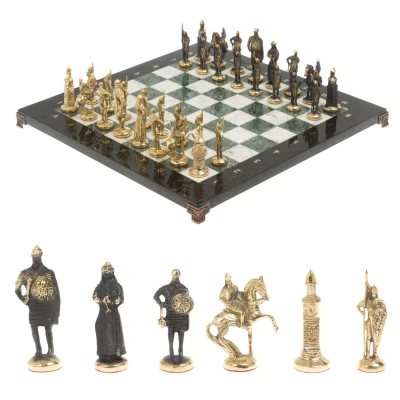Шахматы бронзовые "Русь" 40х40 см мрамор шабровский змеевик