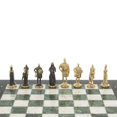 Шахматы бронзовые "Русь" 40х40 см мрамор шабровский змеевик