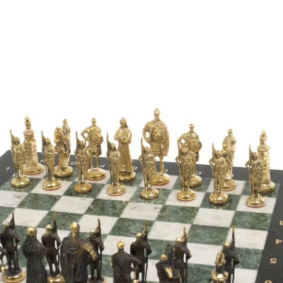 Шахматы бронзовые "Русь" 40х40 см мрамор шабровский змеевик