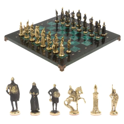 Шахматы подарочные "Русь" доска 40х40 см шабровский змеевик