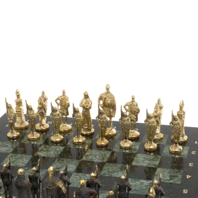 Шахматы "Русь" фигуры бронза доска 40х40 шабровский змеевик