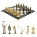 Шахматы из камня с металлическими фигурами "Нефтяники" доска 44х44 см мрамор и змеевик