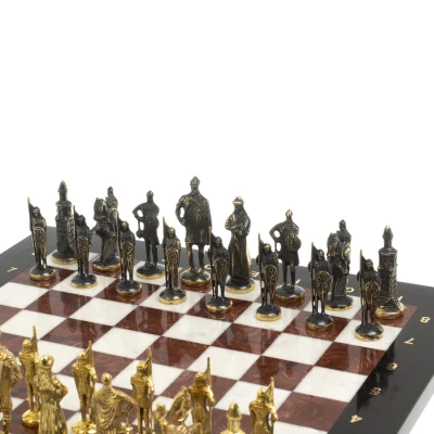 Шахматы "Русь" бронза доска 40х40 лемезит мрамор