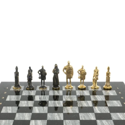 Шахматы "Русь" бронза доска 40х40 см серый мрамор змеевик