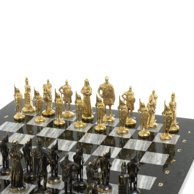 Шахматы "Русь" бронза доска 40х40 см серый мрамор змеевик