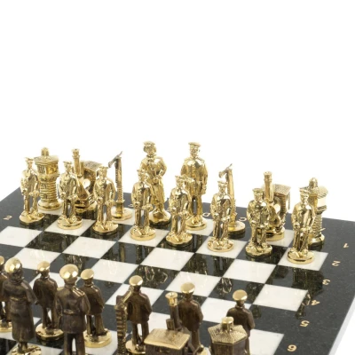 Шахматы подарочные каменные Русь 40 см мрамор змеевик