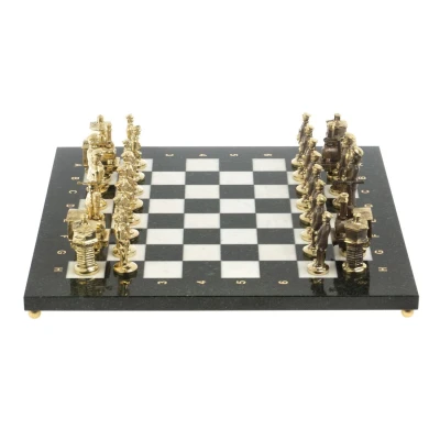 Шахматы подарочные каменные Русь 40 см мрамор змеевик