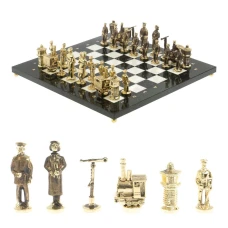 Шахматы подарочные каменные Русь 40 см мрамор змеевик