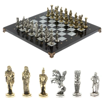 Шахматы каменные Александр Македонский" 36 см серый мрамор