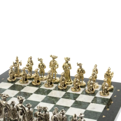 Шахматы "Средневековье" доска 44х44 см мрамор / змеевик