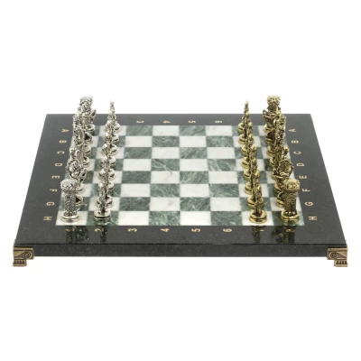 Шахматы подарочные "Рыцари" доска 36х36 мрамор змеевик