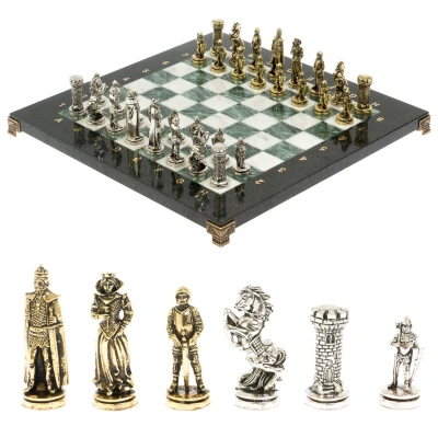 Шахматы подарочные "Рыцари" доска 36х36 мрамор змеевик