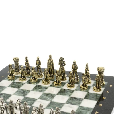 Шахматы подарочные "Рыцари" доска 36х36 мрамор змеевик