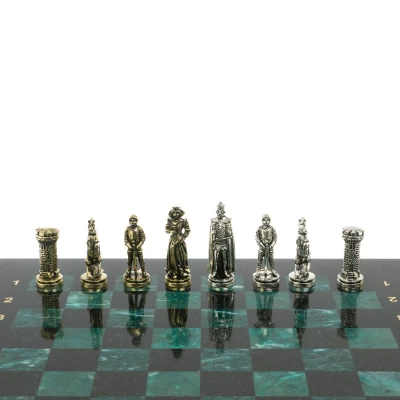 Шахматы каменные подарочные "Рыцари" доска 36х36 шабровский змеевик