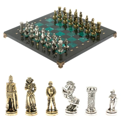 Шахматы каменные подарочные "Рыцари" доска 36х36 шабровский змеевик