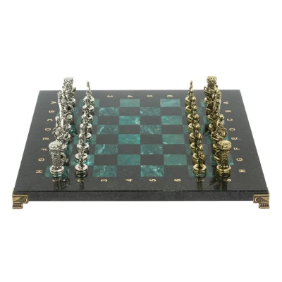 Шахматы каменные подарочные "Рыцари" доска 36х36 шабровский змеевик