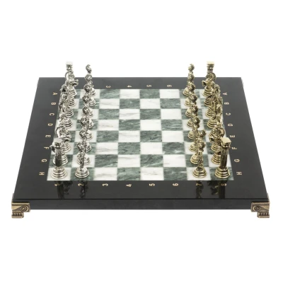 Шахматы "Греко-Римская война" 32х32 см из змеевика и мрамора