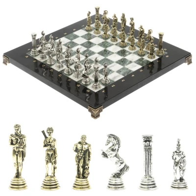Шахматы "Греко-Римская война" 32х32 см из змеевика и мрамора