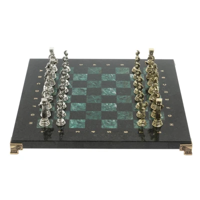 Шахматы "Греко-Римская война" 32х32 см из змеевика и мрамора