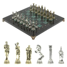 Шахматы "Греко-Римская война" 32х32 см из змеевика и мрамора