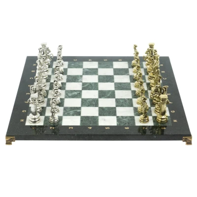 Шахматы "Древний Рим" доска 44х44 см из мрамора и змеевика