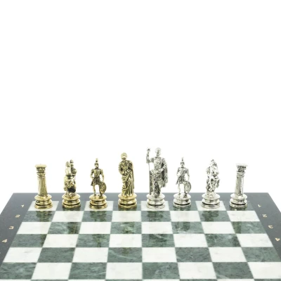 Шахматы "Древний Рим" доска 44х44 см из мрамора и змеевика