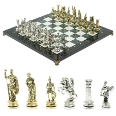 Шахматы "Древний Рим" доска 44х44 см из мрамора и змеевика