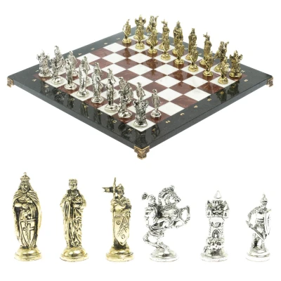 Шахматы "Рыцари крестоносцы" 44х44 см из мрамора и лемезита