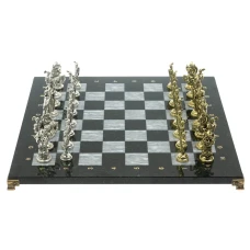 Шахматы каменные "Рыцари крестоносцы" 44х44 см из змеевика и серого мрамора