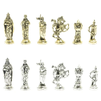 Шахматы каменные "Рыцари крестоносцы" 44х44 см из змеевика и серого мрамора