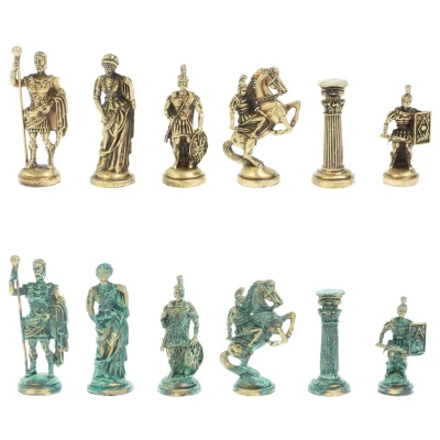 Шахматы каменные Римские войны фигуры бронза/патина 44 см мрамор змеевик