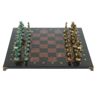 Шахматы "Римские войны" фигуры бронза / патина 44х44 см лемезит