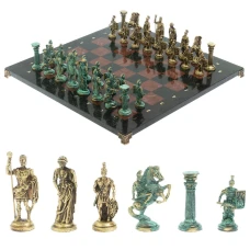 Шахматы "Римские войны" фигуры бронза / патина 44х44 см лемезит