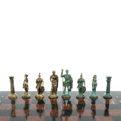 Шахматы "Римские войны" фигуры бронза / патина 44х44 см лемезит