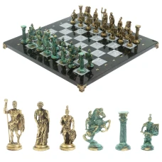 Шахматы "Римские войны" фигуры бронза / патина 44х44 см серый мрамор