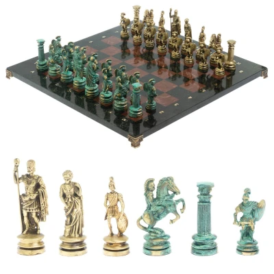 Шахматы "Древний Рим" фигуры бронза / патина 44х44 см лемезит