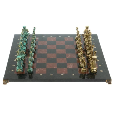 Шахматы "Древний Рим" фигуры бронза / патина 44х44 см лемезит
