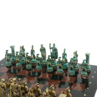 Шахматы "Древний Рим" фигуры бронза / патина 44х44 см лемезит