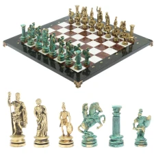 Шахматы "Древний Рим" фигуры бронза / патина 44х44 см лемезит мрамор